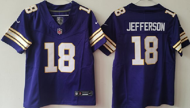Women's Minnesota Vikings #18 Justin Jefferson Purple F.U.S.E Throwback Vapor Untouchable Limited Stitched Jersey(Run Small)