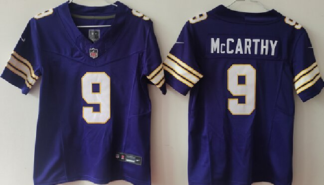 Youth Minnesota Vikings #9 J.J. McCarthy Purple F.U.S.E Throwback Vapor Untouchable Limited Stitched Jersey(Run Small)