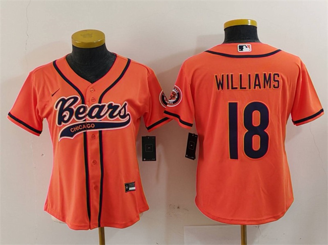 Youth Chicago Bears #18 Caleb Williams Orange With Patch Cool Base Stitched Baseball Jersey(Run Small)