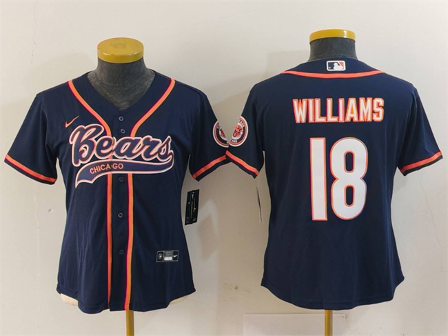 Youth Chicago Bears #18 Caleb Williams Navy With Patch Cool Base Stitched Baseball Jersey(Run Small)