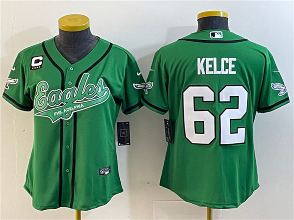 Youth Philadelphia Eagles #62 Jason Kelce Green With 4-Star C Patch Cool Base Stitched Baseball Jersey(Run Small)