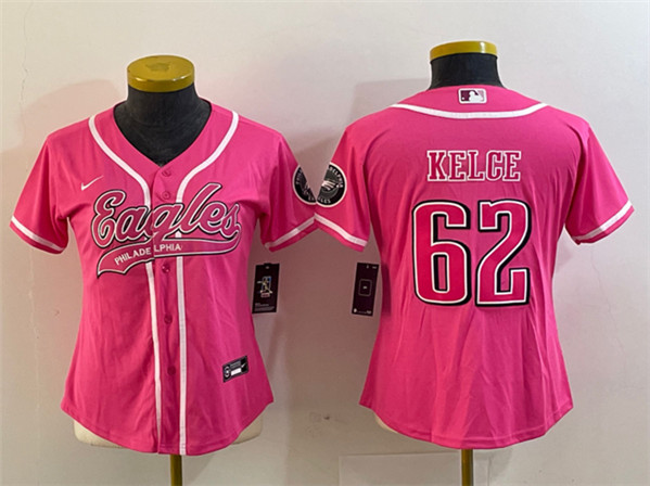 Youth Philadelphia Eagles #62 Jason Kelce Pink Cool Base Stitched Baseball Jersey(Run Small)