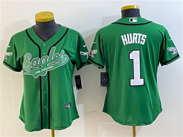 Youth Philadelphia Eagles #1 Jalen Hurts Green Cool Base Stitched Baseball Jersey(Run Small)