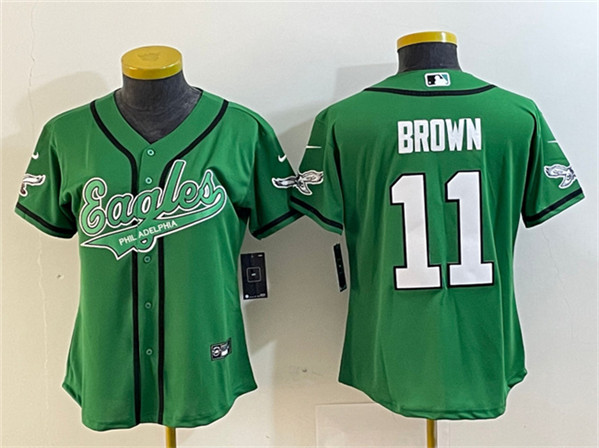 Youth  Philadelphia Eagles #11 A. J. Brown Green Cool Base Stitched Baseball Jersey(Run Small)