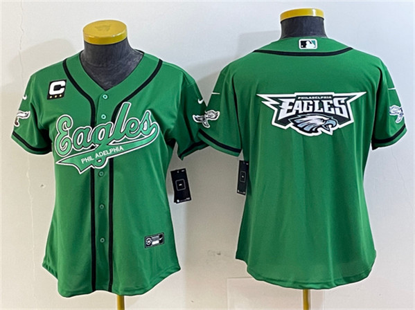 Youth Philadelphia Eagles Green Team Big Logo With 3-Star C Patch Cool Base Stitched Baseball Jersey(Run Small)