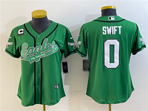 Youth Philadelphia Eagles #0 D’andre Swift Green With 3-Star C Patch Cool Base Stitched Baseball Jersey(Run Small)