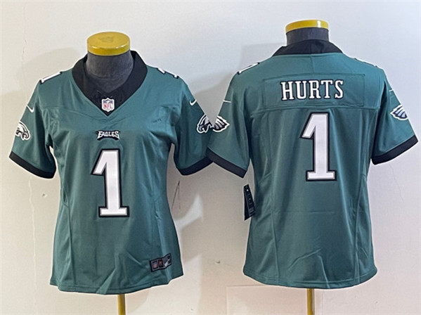 Women's Philadelphia Eagles #1 Jalen Hurts Midnight  Green  F.U.S.E. Vapor Untouchable Limited Stitched Football Jersey(Run Small)