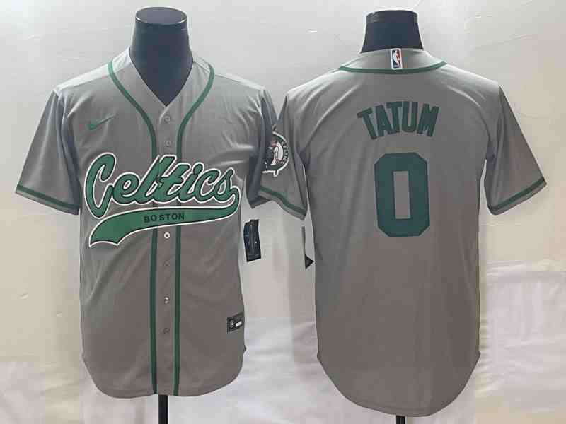 Men's Boston Celtics #0 Jayson Tatum Gray button jersey