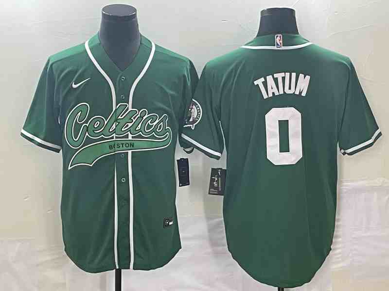 Men's Boston Celtics #0 Jayson Tatum Green button jersey
