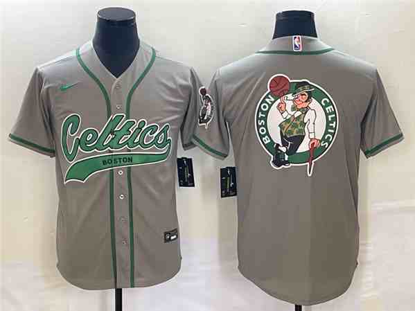 Men's Boston Celtics Gray Team Big Logo With Patch button jersey