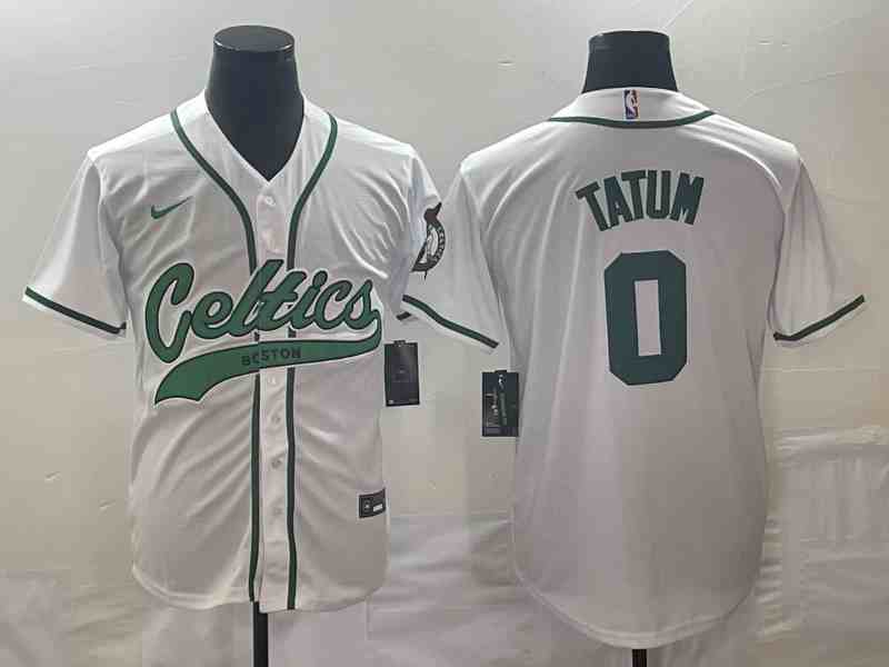 Men's Boston Celtics #0 Jayson Tatum White button jersey