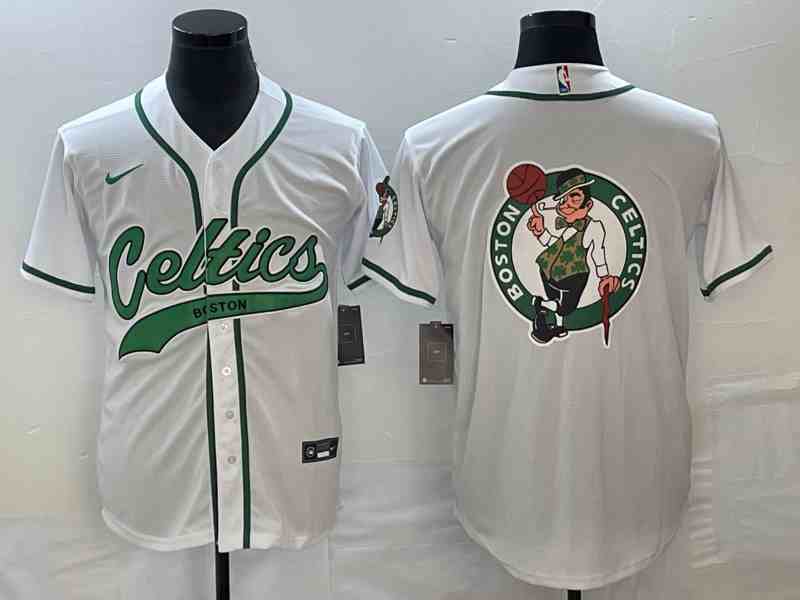 Men's Boston Celtics White Team Big Logo With Patch button jersey