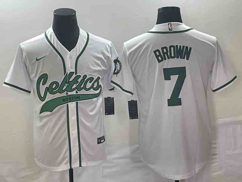 Men's Boston Celtics #7 Jaylen Brown White button jersey