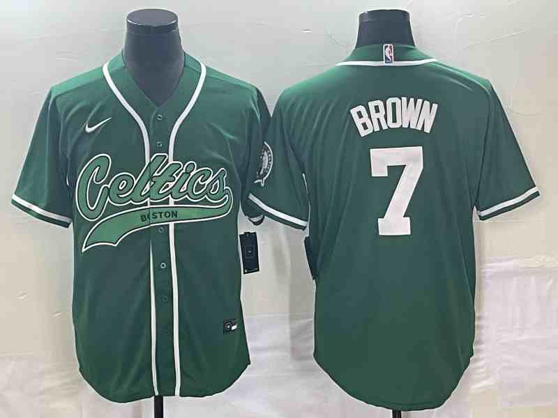 Men's Boston Celtics #7 Jaylen Brown Green button jersey