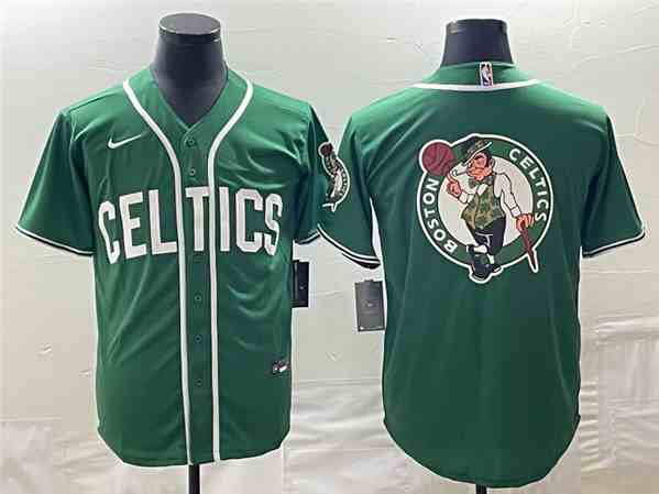 Men's Boston Celtics Green Team Big Logo With Patch button jersey