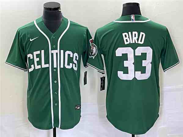 Men's Boston Celtics #33 Larry Bird Green button jersey