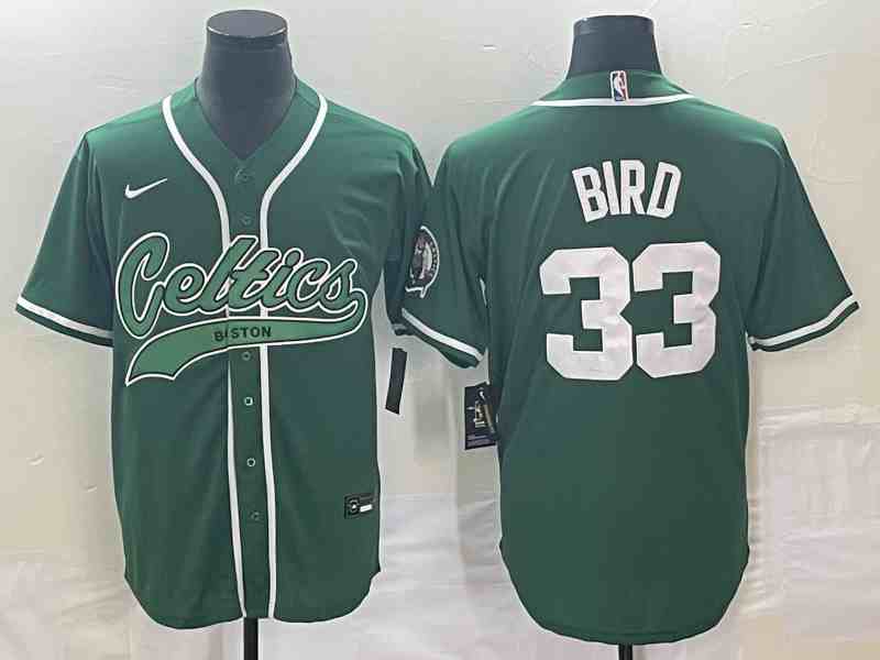 Men's Boston Celtics #33 Larry Bird Green button jersey