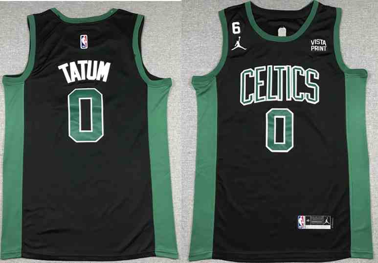 Men's Boston Celtics #0 Jayson Tatum Black No.6 Patch Stitched Basketball Jersey