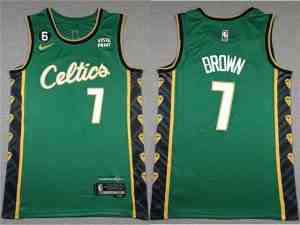 Men's Boston Celtics #7 Jaylen Brown Green 2022-23 City Edition No.6 Patch Stitched Basketball Jersey