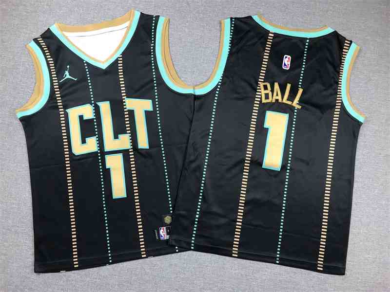 Youth Charlotte Hornets #1 LaMelo Ball 2022-23 Black City Edition Swingman Jersey