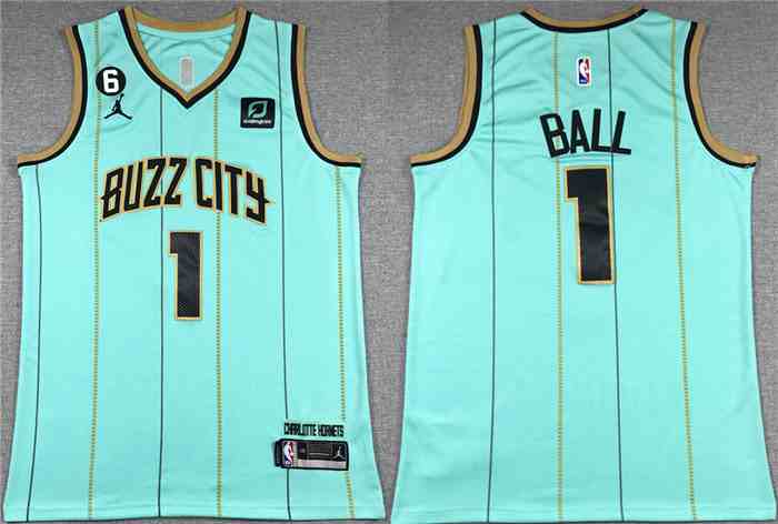 Men's Charlotte Hornets #1 LaMelo Ball Teal No.6 Patch Stitched Basketball Jersey