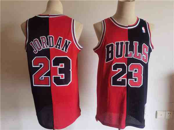 Men's Chicago Bulls #23 Michael Jordan Red  Black Split Throwback Stitched Jersey