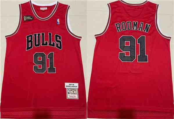 Men's Chicago Bulls #91 Dennis Rodman 1997-98 Red Throwback Stitched Jersey