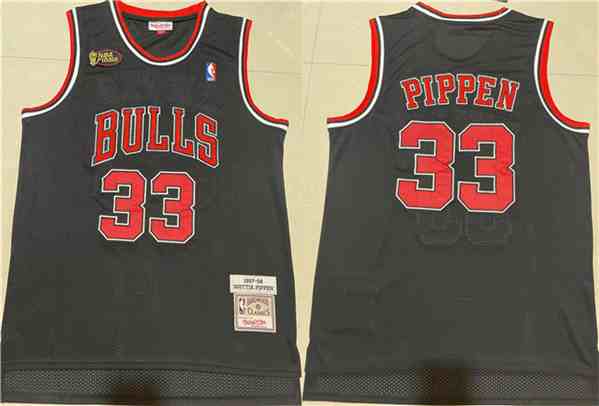 Men's Chicago Bulls #33 Scottie Pippen 1997-98 Black Throwback Stitched  Jersey