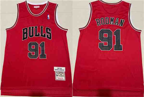 Men's Chicago Bulls #91 Dennis Rodman 1997-98 Red Throwback Stitched  Jersey