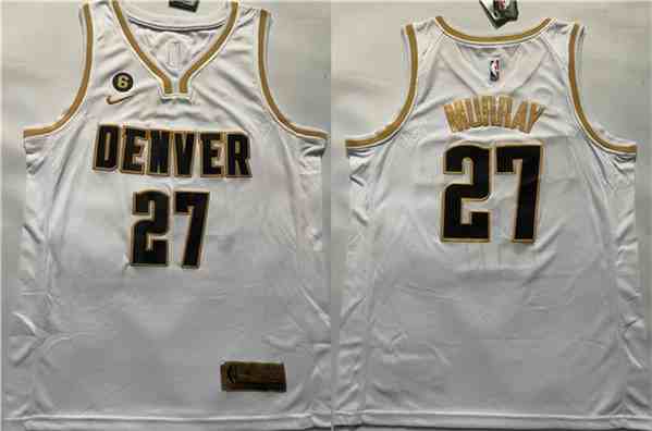Men's Denver Nuggets #27 Jamal Murray White With NO.6 Patch Stitched Jersey