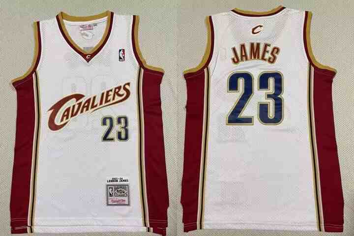 Men's Cleveland Cavaliers #23 LeBron James White Throwback Swingman Jersey