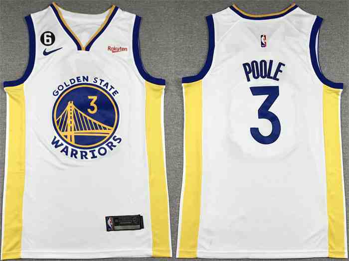 Men's Golden State Warriors #3 Jordan Poole White With No.6 Patch Stitched Jersey