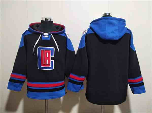 Men's Los Angeles Clippers Blank Black Blue Lace-Up Pullover Hoodie