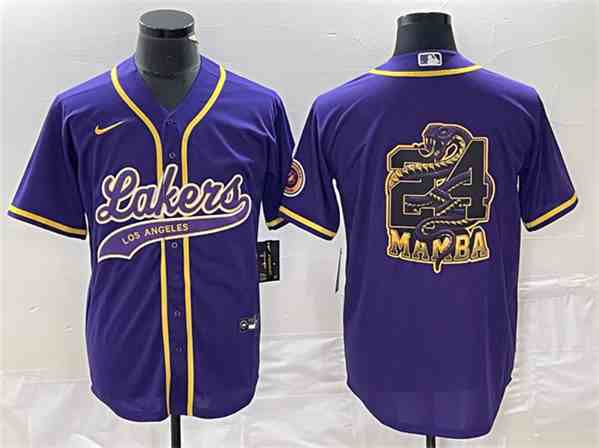 Men's Los Angeles Lakers #24 Mamba Big Logo Purple Cool Base Stitched Baseball  Jersey