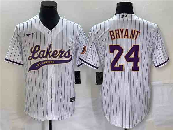 Men's Los Angeles Lakers #24 Kobe Bryant White  Cool Base With Patch Stitched Baseball Jersey