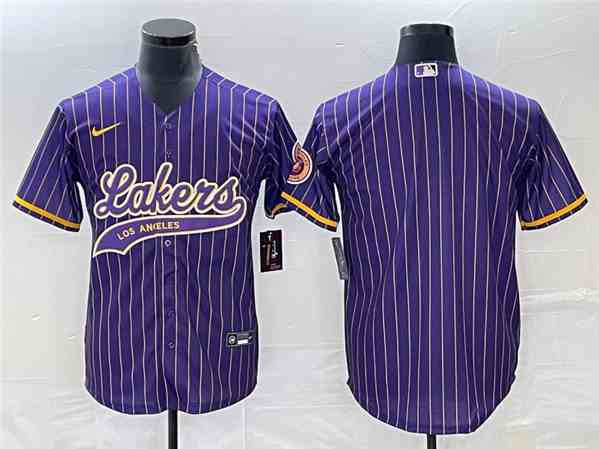 Men's Los Angeles Lakers Blank Purple Cool Base With Patch Stitched Baseball Jersey