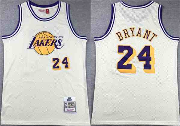 Men's Los Angeles Lakers #24 Kobe Bryant White Throwback Basketball Jersey