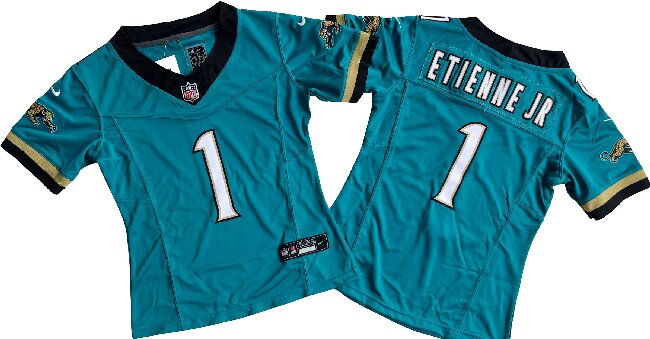 Women's Jacksonville Jaguars #1 Travis Etienne JR Teal Prowler Throwback Vapor F.U.S.E. Limited Jersey