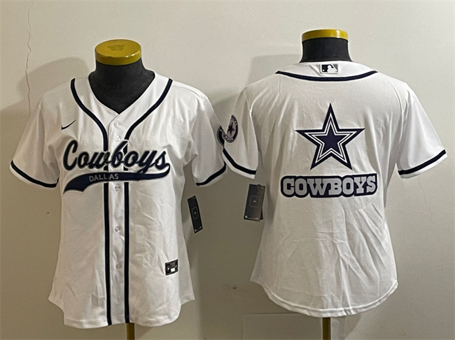 Youth  Dallas Cowboys White Team Big Logo With Patch Cool Base Stitched Baseball Jersey(Run Small)
