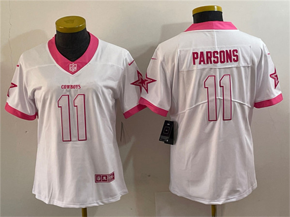 Youth Dallas Cowboys #11 Micah Parsons White Pink Vapor Untouchable Limited Stitched Jersey(Run Small)