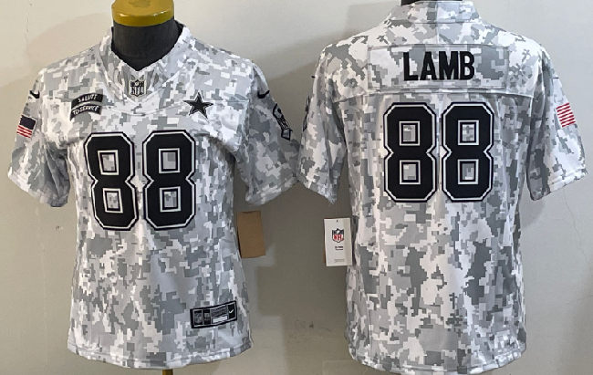 Women's Dallas Cowboys #88 CeeDee Lamb 2024 FUSE Arctic Camo Salute to Service Limited Stitched Jersey