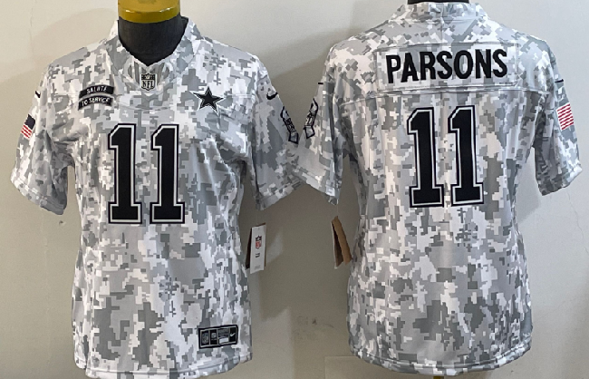 Women's Dallas Cowboys #11 Micah Parsons 2024 FUSE Arctic Camo Salute to Service Limited Stitched Jersey
