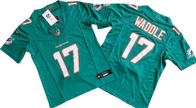 Youth Miami Dolphins #17 Jaylen Waddle Aqua F.U.S.E Vapor Untouchable Stitched Jersey(Run Small)