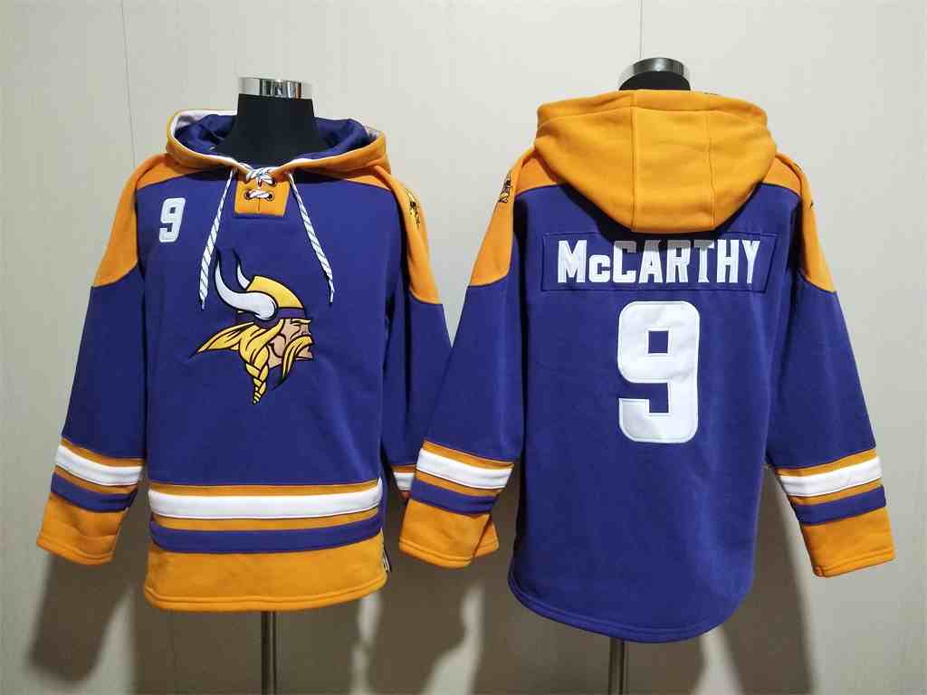 Men's Minnesota Vikings #9 J.J. McCarthy PurpleYellow Ageless Must-Have Lace-Up Pullover Hoodie