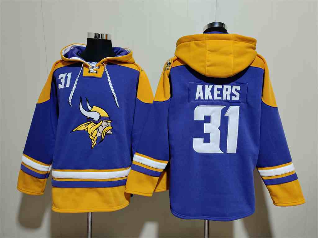Men's Minnesota Vikings #31 Cam Akers PurpleYellow Ageless Must-Have Lace-Up Pullover Hoodie