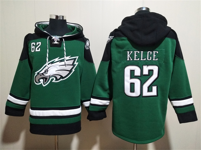 Men's Philadelphia Eagles #62 Jason Kelce Green Lace-Up Pullover  Hoodie