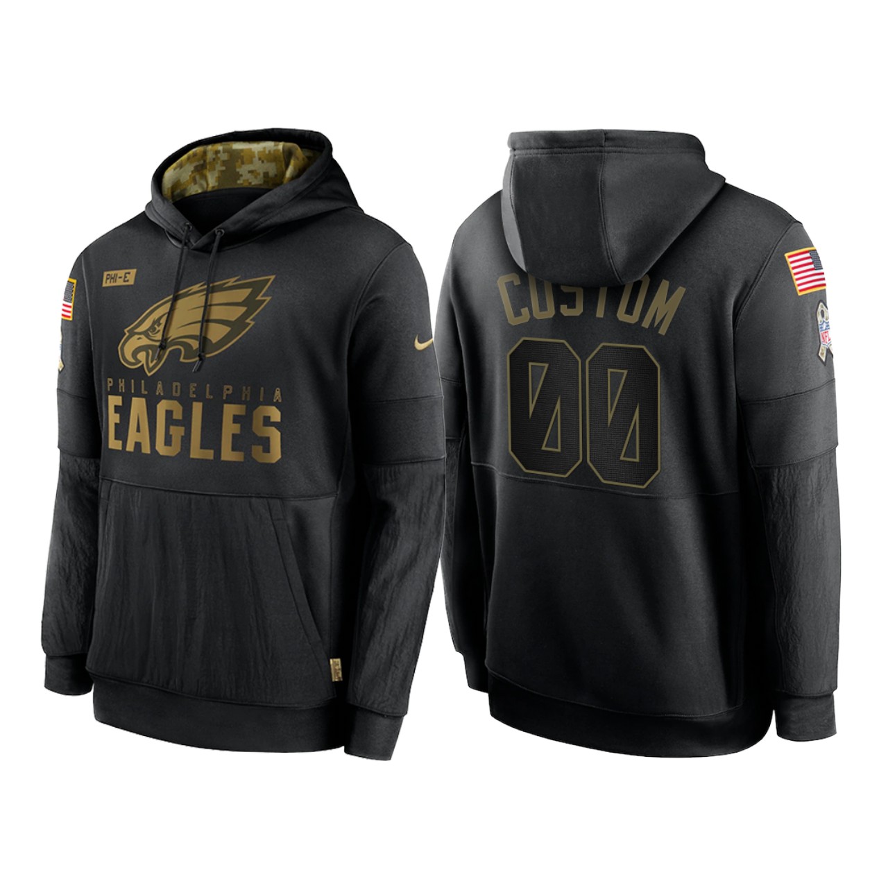 Men's Philadelphia Eagles ACTIVE PLAYER Custom 2020 Black Salute To Service Sideline Performance Pullover Hoodie
