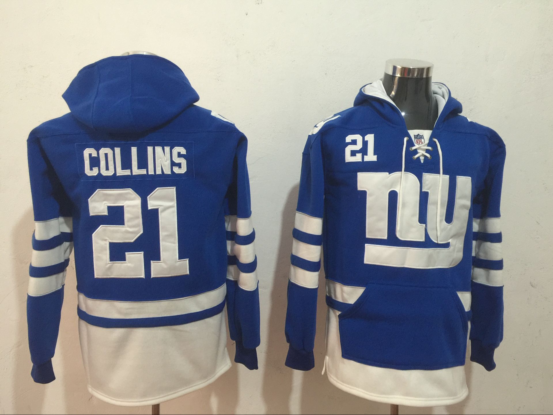 Men's New York Giants #21 Landon Collins Royal Blue All Stitched NFL Hoodie Sweatshirt
