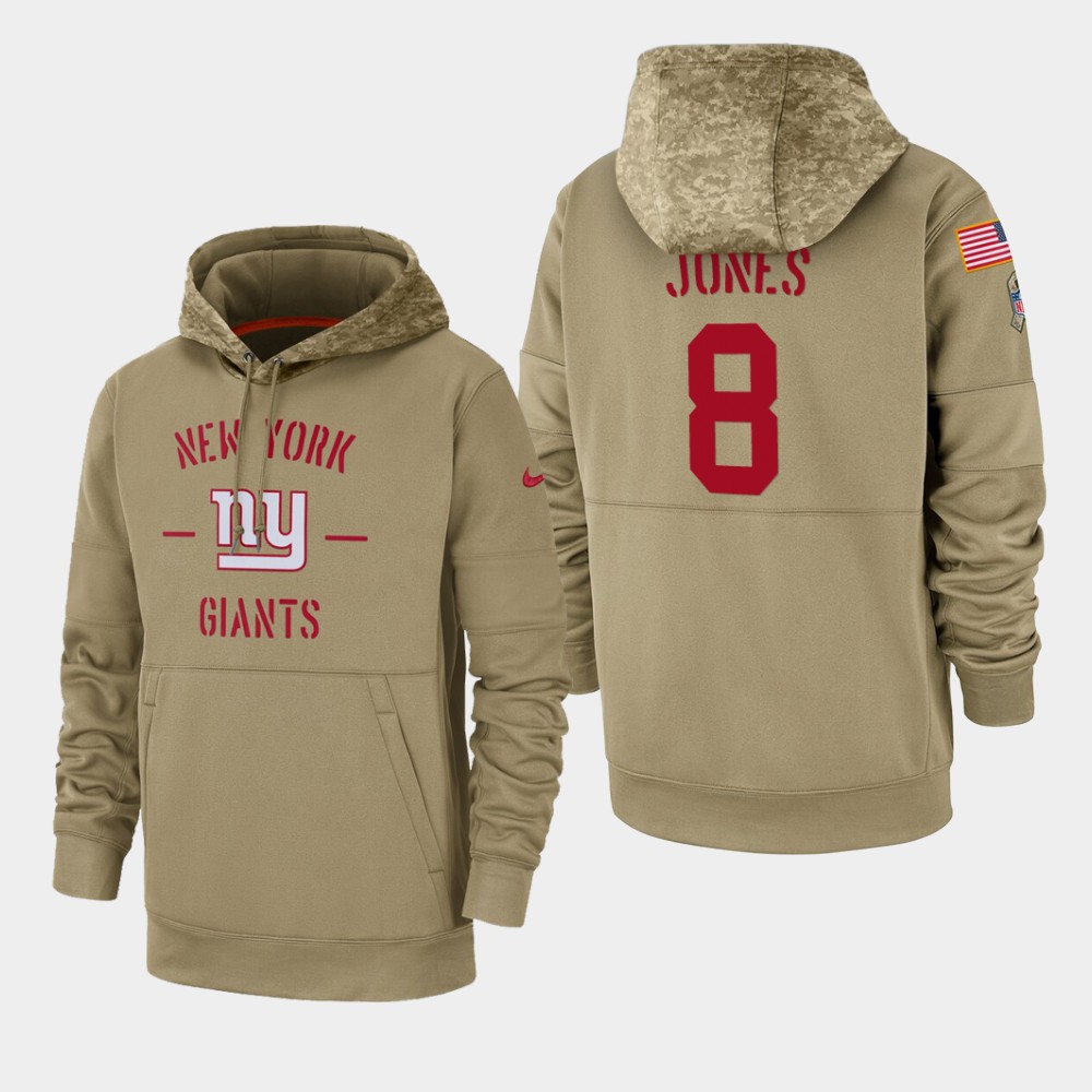 Men's New York Giants #8 Daniel Jones Tan 2019 Salute To Service Sideline Therma Pullover Hoodie