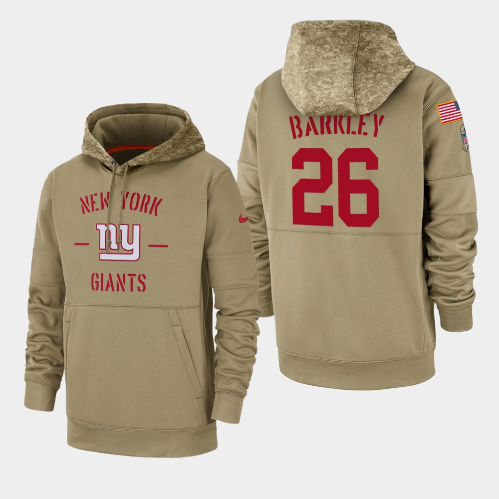 Men's New York Giants #26 Saquon Barkley Tan 2019 Salute To Service Sideline Therma Pullover Hoodie
